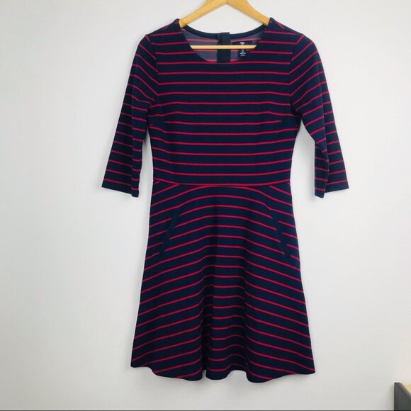 Gap Fit & Flare 3/4 Sleeve  Crew Neck stripe Midi dress Women Size S - Picture 4 of 16